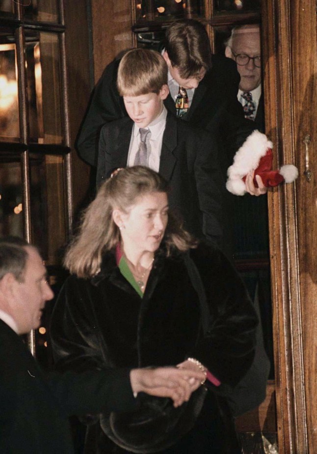 Mandatory Credit: Photo by Photo News Service/Shutterstock (282601e) TIGGY LEGGE BOURKE WITH PRINCE WILLIAM AND HARRY ROYALS LEAVING THE RITZ RESTAURANT AFTER CHRISTMAS LUNCH, LONDON, BRITAIN - 1997