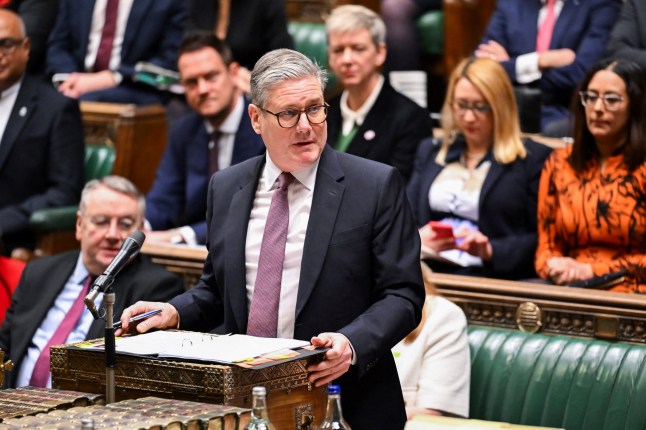 A handout photograph released by the UK Parliament shows Britain's Prime Minister Keir Starmer speaking during the weekly session of Prime Minister's Questions (PMQs) at the House of Commons, in London, on February 26, 2025. (Photo by House of Commons / AFP) / RESTRICTED TO EDITORIAL USE - NO USE FOR ENTERTAINMENT, SATIRICAL, ADVERTISING PURPOSES - MANDATORY CREDIT