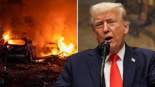 Comp of Trump and devastation in Ukraine