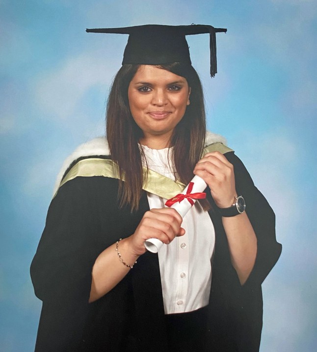 Undated family handout photo issued by Police Scotland of Fawziyah Javed on her graduation day. Kashif Anwar was found guilty of murdering his wife Ms Javed by pushing her from Arthur's Seat in Holyrood Park, Edinburgh, in September 2021. Issue date: Thursday April 6, 2023. PA Photo. See PA story COURTS Anwar. Photo credit should read: Family handout/Police Scotland/PA Wire. NOTE TO EDITORS: This handout photo may only be used in for editorial reporting purposes for the contemporaneous illustration of events, things or the people in the image or facts mentioned in the caption. Reuse of the picture may require further permission from the copyright holder.