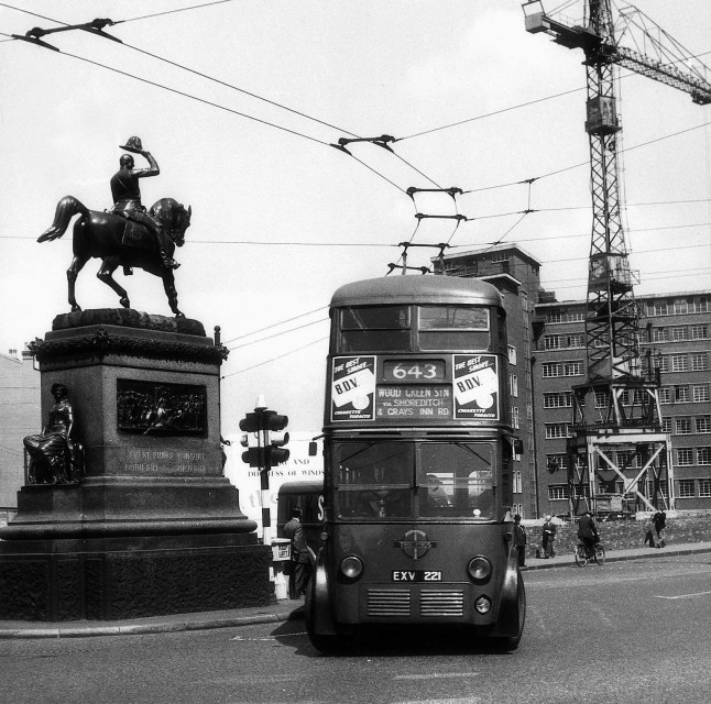 A London trolleybus in service in around 1955.