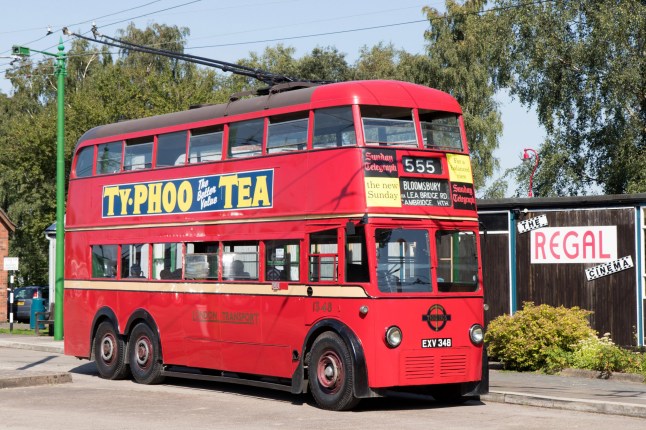 A 1960s London electric Trolley Bus on route to Wimbledon, London, before they disappeared.