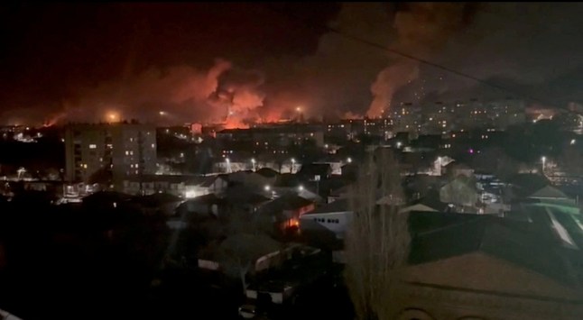 Plumes of smoke rise from a strike, amid Russia's attack on Ukraine, in Kropyvnytskyi, Kirovohrad Region, Ukraine, in this screengrab obtained from social media video released on March 20, 2025. Social media via REUTERS THIS IMAGE HAS BEEN SUPPLIED BY A THIRD PARTY. NO RESALES. NO ARCHIVES.