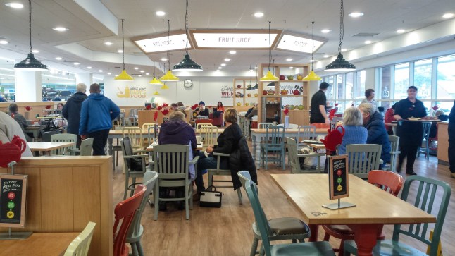 Hartlepool / Great Britain - October 6, 2019 : Interior of Morisons supermarket cafe with customers and tables. Disabled table.; Shutterstock ID 1525252274; purchase_order: -; job: -; client: -; other: -