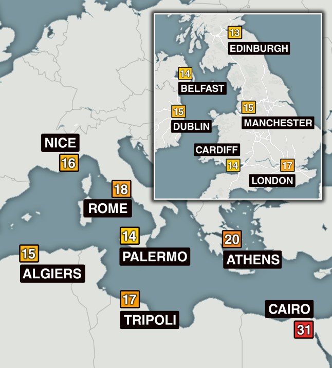 Map shows where UK will be hotter than Mediterranean this week