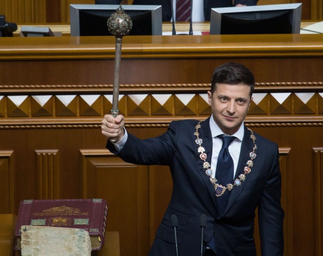 Volodomyr Zelensky being sworn in as the President of Ukraine.