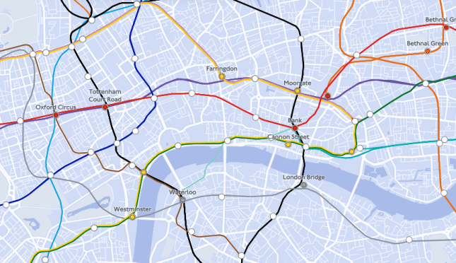 A map showing the London Tube Metro memory game that asks players to name Underground stations.