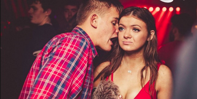 Female clubber's bored stare as young man breathes hopeful small-talk in her ear is dubbed 'most relatable nightclub photo EVER' (and leaves the internet wondering what he's saying) , Milk Tuesdays, Edinburgh