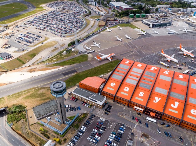 An aerial CGI visual showing what Luton Airport could look like if the expansion plans are approved today.
