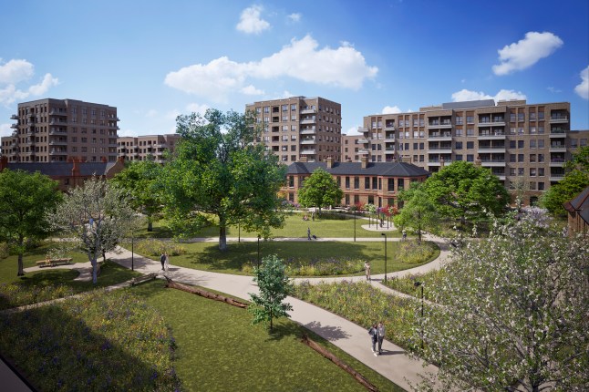 1.North Gate Park Prices from £399,950 Nearly 1,000 homes with balconies, terraces or gardens are being built on a former hospital site. They’ll surround Mulberry Gardens, a lush green space designed and restored in a partnership with The Royal Botanic Gardens in Kew. One and two-bedroom flats are on offer now with deposit boost incentives, and three-bedroom houses go on sale in the summer, hill.co.uk. Around 60 per cent of the development will be affordable, including one, two and three-bedroom shared ownership flats launching this autumn, peabody.co.uk