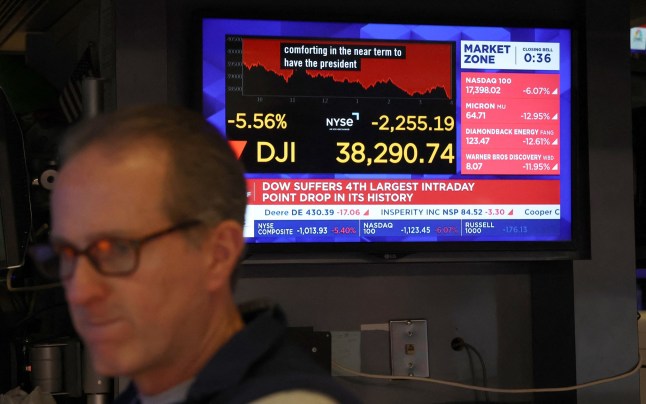 A trader works on the floor of the New York Stock Exchange April 4, 2025, in New York. Wall Street stocks suffered another bruising sell-off April 4, 2025 as major indices slumped more than five percent following President Donald Trump's aggressive tariff policies. (Photo by TIMOTHY A. CLARY / AFP) (Photo by TIMOTHY A. CLARY/AFP via Getty Images)
