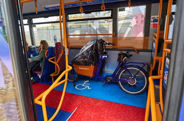 The inside of the Silvertown Cycle Shuttle bus service.