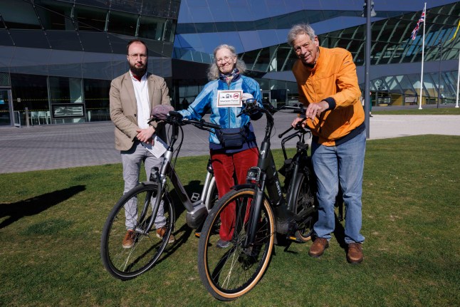 Campaigners protesting outside the City Hall against the opening of the new Silvertown Tunnel which is opening. Pictured (L to R): Jonathan Rothwell, Yvonne Brouwers and husband Ferdi Ploeger. Image shot on 7th April 2025. ?? Belinda Jiao jiao.bilin@gmail.com 07598931257 https://www.belindajiao.com/about