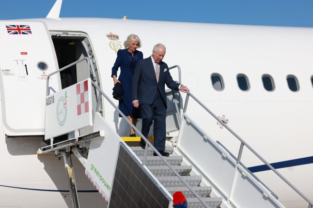 King Charles III and Queen Camilla arriving at Giovan Battista Pastine international airport, in Rome, to start their four day state visit to Italy. Picture date: Monday April 7, 2025. PA Photo. See PA story ROYAL Tour. Photo credit should read: Ian Vogler/Daily Mirror/PA Wire