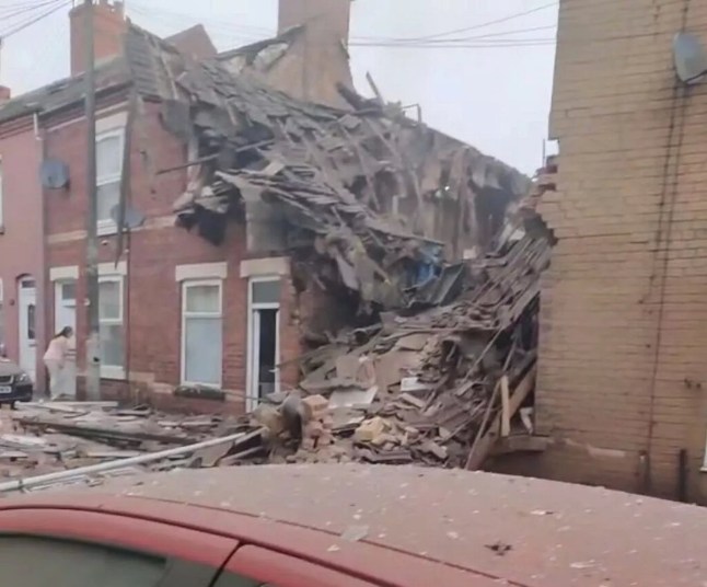 Firefighters have warned residents to stay away from a ?significant? gas explosion in Nottinghamshire which has destroyed a home. Nottinghamshire Fire and Rescue Service were called to John Street, Worksop, this evening after residents reported hearing an explosion. Images show one house completely destroyed while others nearby have also suffered damage.