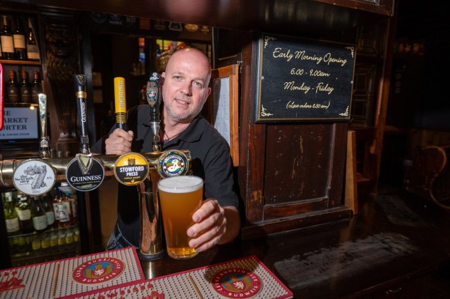 Tony Sommerville who runs The Market Porter, that opens Monday-Friday from 6am. Borough Market, London, April 2 2025. Release date April 13 2025. Welcome to the pub that serves London's earliest pint at 6am - given a special license for real-life Del Boys. The Market Porter in Borough Market opens 6am from Monday to Friday - and is busy serving drinks before most people are even out of bed. The pub's early morning hours are popular among night shift workers, such as nurses, police officers, and Tfl staff. But its landlord says it also caters to those who fancy a drink before a long day in the City. It was one of a select group of 'early houses' given a special license so it could offer drinks to market traders and vendors in Borough Market. The pub has been located in Stoney Street since the 1600s and became the Market Porter in 1890.