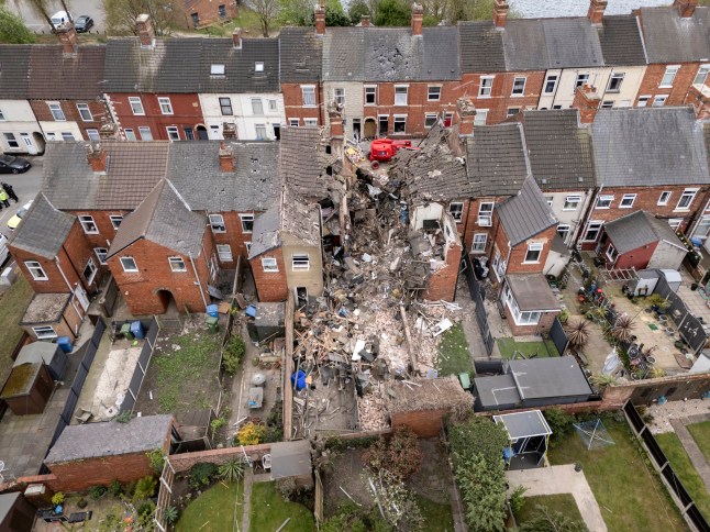 The scene of a destroyed home in Worksop, Nottinghamshire, after a gas explosion on Saturday.