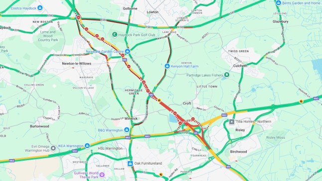 A map shows where the M6 is closed after a lorry fire this morning.