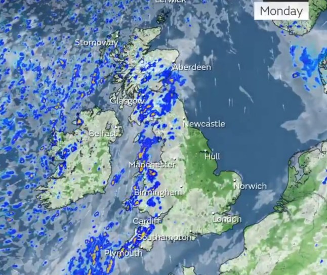 A weather map showing when the rain arrives to the UK this week (Picture: Met Office)