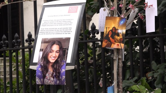 A picture of a board with a tribute to Aalia, who was killed in the Strand crash.