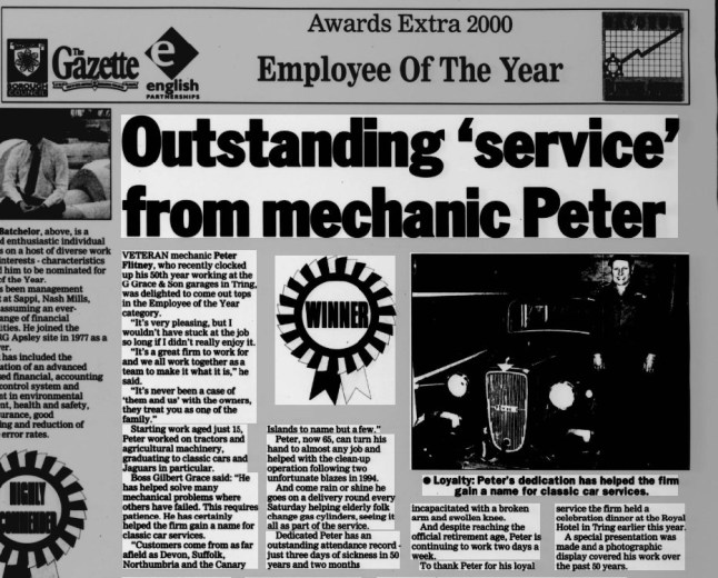 Graces Article Peter Flitney - Outstanding service award article in the Gazette