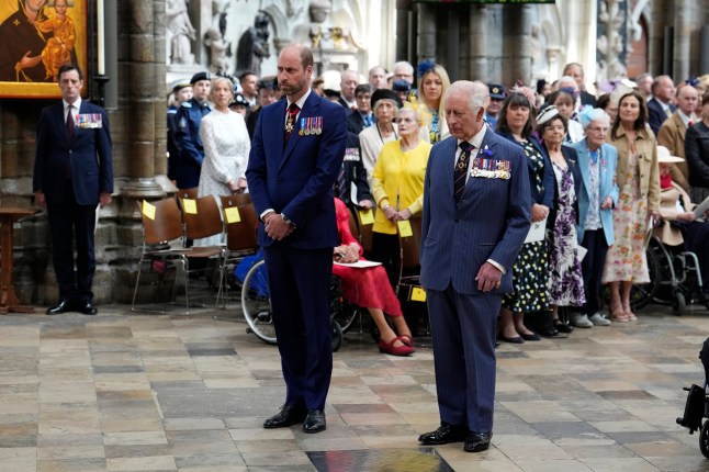 The Prince of Wales and King Charles III attend a service of thanksgiving at Westminster Abbey in London on the 80th anniversary of VE Day. Picture date: Thursday May 8, 2025. PA Photo. See PA story MEMORIAL VEDay. Photo credit should read: Jordan Pettitt/PA Wire
