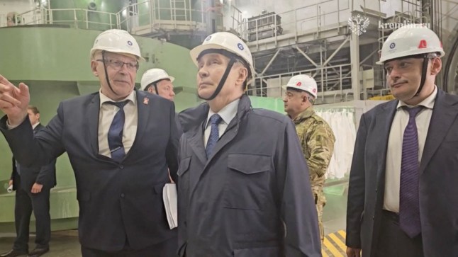 Russian President Vladimir Putin visits the Kursk-II nuclear power plant under construction, in the Kursk Region, Russia, in this still image taken from video released May 21, 2025. Kremlin.ru/Handout via REUTERS ATTENTION EDITORS - THIS IMAGE WAS PROVIDED BY A THIRD PARTY. MANDATORY CREDIT. WATERMARK FROM SOURCE.