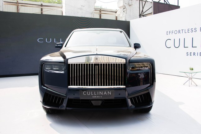 Mumbai,Maharashtra,India - January 12 ,2025. Front view of The Rolls-Royce Cullinan a luxury SUV with a 6.8 liter V12 engine in Midnight Blue colour at Raymond Autofest.; Shutterstock ID 2595071473; purchase_order: -; job: -; client: -; other: -