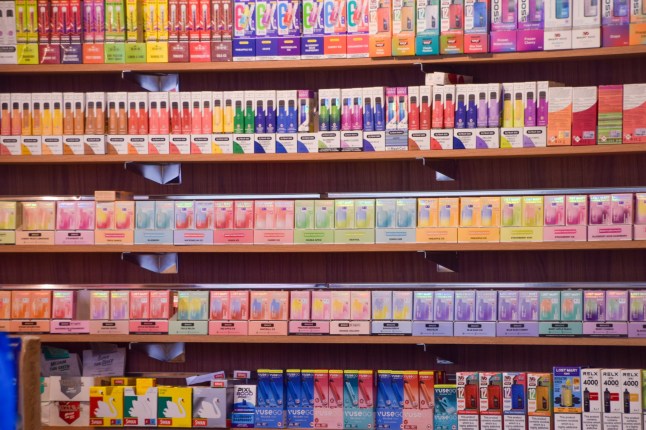 Mandatory Credit: Photo by Vuk Valcic/ZUMA Press Wire/Shutterstock (15333769a) Colourful vapes on sale in Central London ahead of the ban on disposable vapes, which come into effect on 1 June. Disposable Vapes Banned In UK, London, England, United Kingdom - 31 May 2025