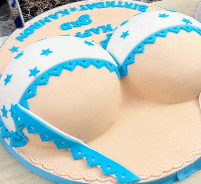 Genie Kaur's cake for son Kamron. When a mum posted photos of a novelty cake ordered to mark the day her son would stop being breastfed, the iced design – a pair of boobs in a bra – sparked so much controversy she has hit back at critics. Genie Kaur from Barton Seagrave had decided that she would tell her son Kamron that his third birthday would mark the day he would no longer be breastfed. As a visual metaphor the boob cake would be cut to signify the break from the breast, but on the day the little boy was so sad that the plan was scrapped. When a picture of the fabulous busty Victoria sponge wearing a blue starry bikini ordered from The Cake Story in Kettering was shared on her social media, Genie was surprised to have the cake called ‘inappropriate’.