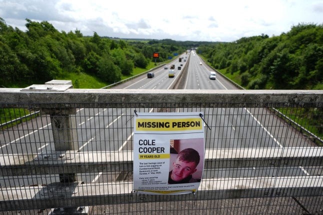 A missing sign in Banknock for 19-year-old Cole Cooper who was last seen by his family on May 2 or 3 and was captured on CCTV at about 6am on May 4 in Longcroft, Falkirk, when he tried to access his father's house unsuccessfully. Picture date: Tuesday June 3, 2025. PA Photo. Photo credit should read: Andrew Milligan/PA Wire
