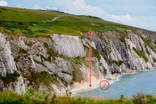 Dramatic pictures show the wreckage of a car which plunged hundreds of feet off a tall cliff. Photos show the twisted metal of the silver vehicle which ended up in the water below. Police, firefighters, paramedics and coastguards all attended the scene following reports of a 'serious incident'. It is understood that a man has been 'recovered' from the water by a lifeboat volunteer. Emergency services were called at around 7.20pm Friday evening to Alum Bay in the Isle of Wight, Hants. Police have confirmed the death of two people after a car plunged off a cliff. SEE OUR COPY FOR DETAILS. Please byline: Darren Toogood/Island Echo/Solent News ?? Darren Toogood/Island Echo/Solent News & Photo Agency UK +44 (0) 2380 458800