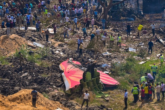 A piece of Air India plane wing on the ground near the crash site in Ahmedabad.