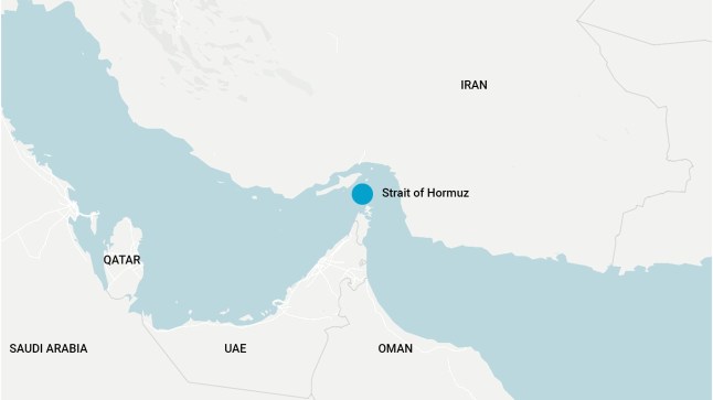 Map showing the Strait of Hormuz in the Persian Gulf.