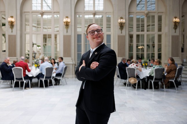 Lunch reception to mark the 10th year anniversary of the partnership between Hilton and Aurora Foxes held at the Waldorf Hilton hotel this afternoon. Pictured: Sam Innes, F&B Assistant at The Waldorf Hilton, London. Image shot on 16th June 2025. ?? Belinda Jiao jiao.bilin@gmail.com 07598931257 https://www.belindajiao.com/about