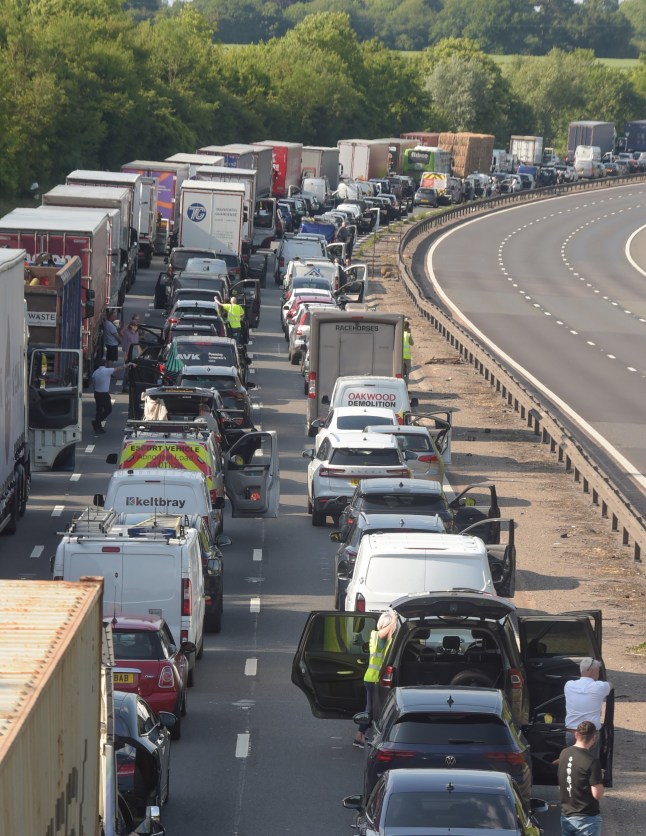 Queues formed between Stansted and Harlow on the M11 in Essex as a serious multi vehicle accident causes the road to be closed in both directions. PICTURE BY ROB WELHAM / McLELLAN - 16.6.25