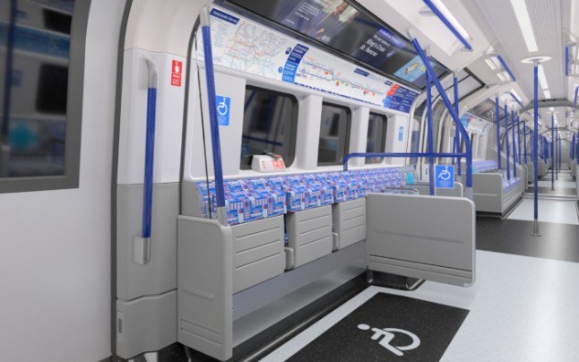 The interior design of the new Piccadilly line train carriages.