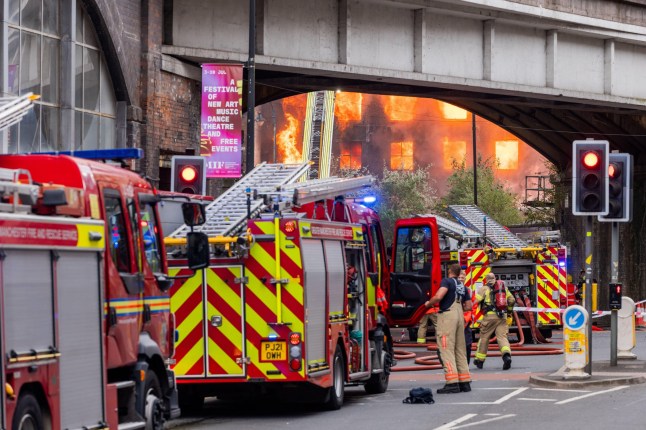 Fire engines at the scene.
