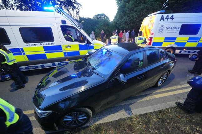 A damaged police car