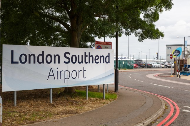 Sign at London Southend Airport SEN in England