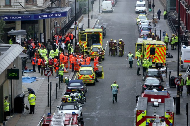 Mandatory Credit: Photo by REX/Shutterstock (562866gw) The scene at Edgware Road tube station after the bomb explosion, London, Britain - 07 Jul 2005 VARIOUS - 2005