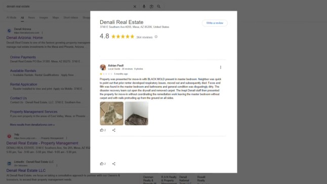 A screenshot of a negative google review about Denali Real Estate left by Adrian Paull