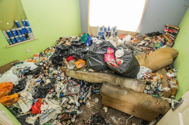 ONLINE EMBARGO 14.00 BST, 14/07/25 Chris Considine's flat in Nuneaton, Warwickshire on July 9 2025. Two landlords cleaning their property were left disgusted to find a nightmare tenant left over 3,000 beer cans full of urine and bags of human faeces dumped in their flat after only paying one week's rent.Sandra Considine, 58, and her husband Chris, 70, decided to rent out the two-bedroom flat to a friend in need for just ??30-a-week in 2018.But the couple from Nuneaton, Warwickshire, claim the unnamed tenant went silent just weeks into the lease before he blocked access to the property for seven years. The landlords shared a shocking video showing the squalid state of the flat they bought for their daughter after regaining access just last month. Photo released 14/07/2025