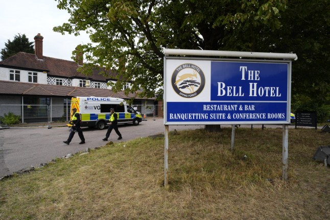 Police officers ahead of the latest in a series of demonstrations outside the former Bell Hotel in Epping, believed to be housing asylum seekers, after an asylum seeker was charged with allegedly attempting to kiss a 14-year-old girl. Picture date: Sunday July 27, 2025. PA Photo. Photo credit should read: Jordan Pettitt/PA Wire