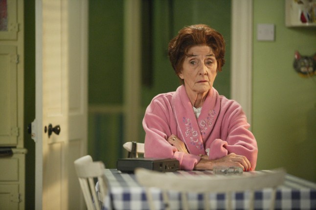 Television programme : Eastneders. Picture shows: Dot Cotton [JUNE BROWN] Tx: BBC One Thursday 31st January 2008 Dot makes a taped message for Jim explaining her fears for his health and how much he means to her. WARNING: Use of this copyright image is subject to the terms of use of BBC Pictures' BBC Digital Picture Service. In particular, this image may only be published in print for editorial use during the publicity period (the weeks immediately leading up to and including the transmission week of the relevant programme or event and three review weeks following) for the purpose of publicising the programme, person or service pictured and provided the BBC and the copyright holder in the caption are credited. Any use of this image on the internet and other online communication services will require a separate prior agreement with BBC Pictures. For any other purpose whatsoever, including advertising and commercial prior written approval from the copyright holder will be required.