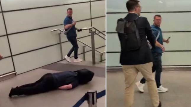 Tommy Robinson with person unconscious on floor.