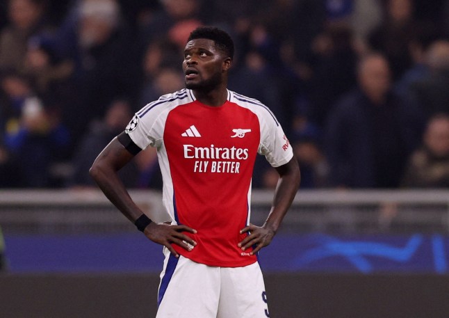 Soccer Football - Champions League - Inter Milan v Arsenal - San Siro, Milan, Italy - November 6, 2024 Arsenal's Thomas Partey looks dejected after the match REUTERS/Claudia Greco