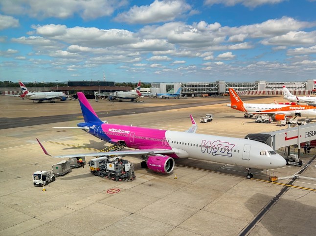 Airbus A321 holiday jet (registration G-WUKT) at London Gatwick airport.