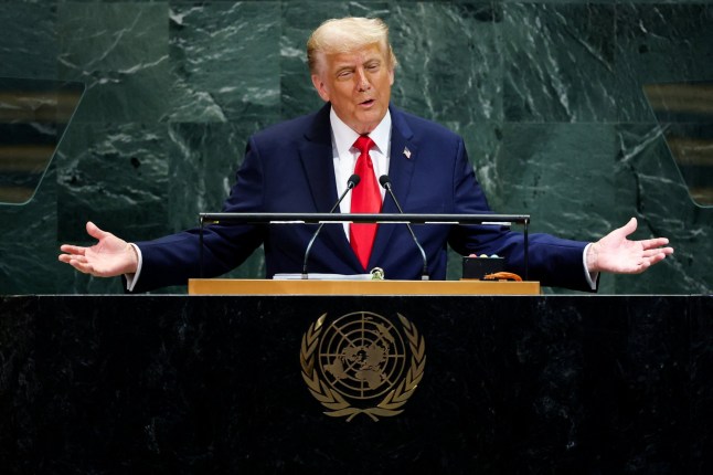 U.S. President Donald Trump addresses the 80th United Nations General Assembly at U.N. headquarters in New York City, U.S., September 23, 2025. REUTERS/MIKE SEGAR