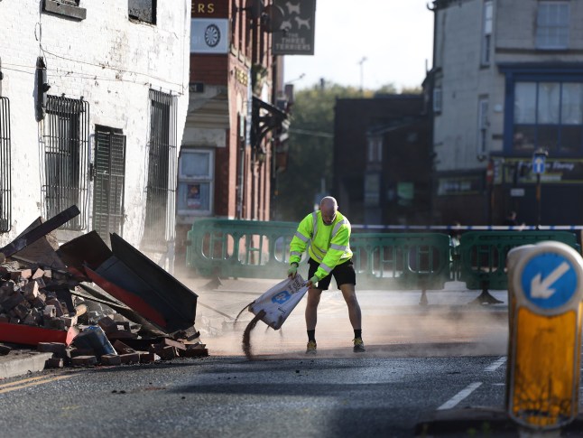 A car has crashed into a building on Bridge St in Heywood . 28 September 2025.